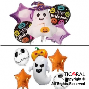 SET DE GLOBOS METALIZADO HALLOWEEN FANTASMA 5 UNIDADES X 1